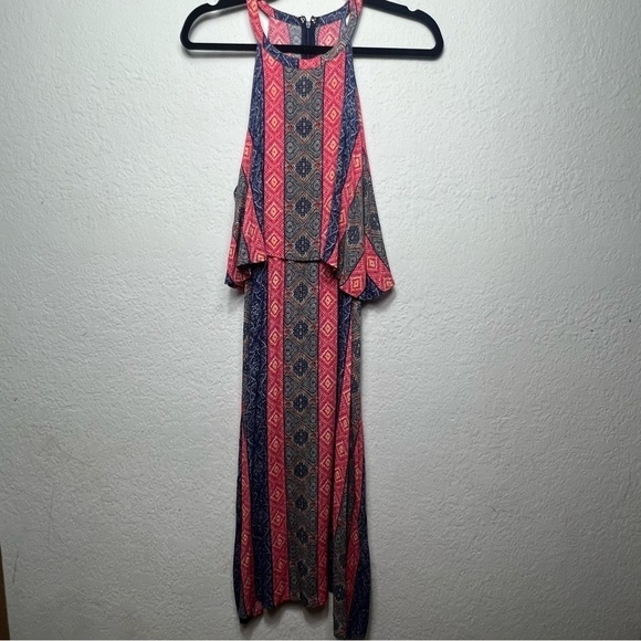 Lulus Overlay Geometric Print High Neckline Midi Dress - Picture 1 of 9